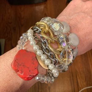 Coral Lucite Topaz Crystal Brass Glass Mariana Stone Bracelet